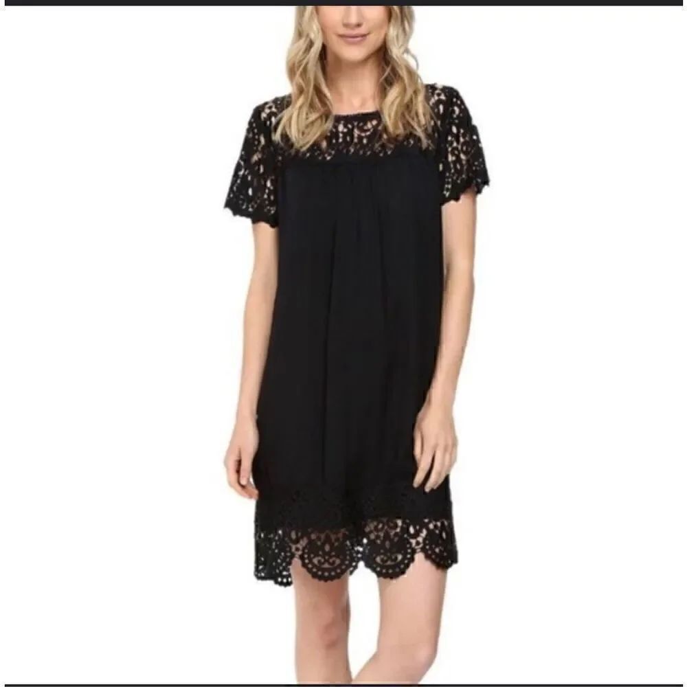 Joie lea laser cut out dress shirt sleeve black mini dress M